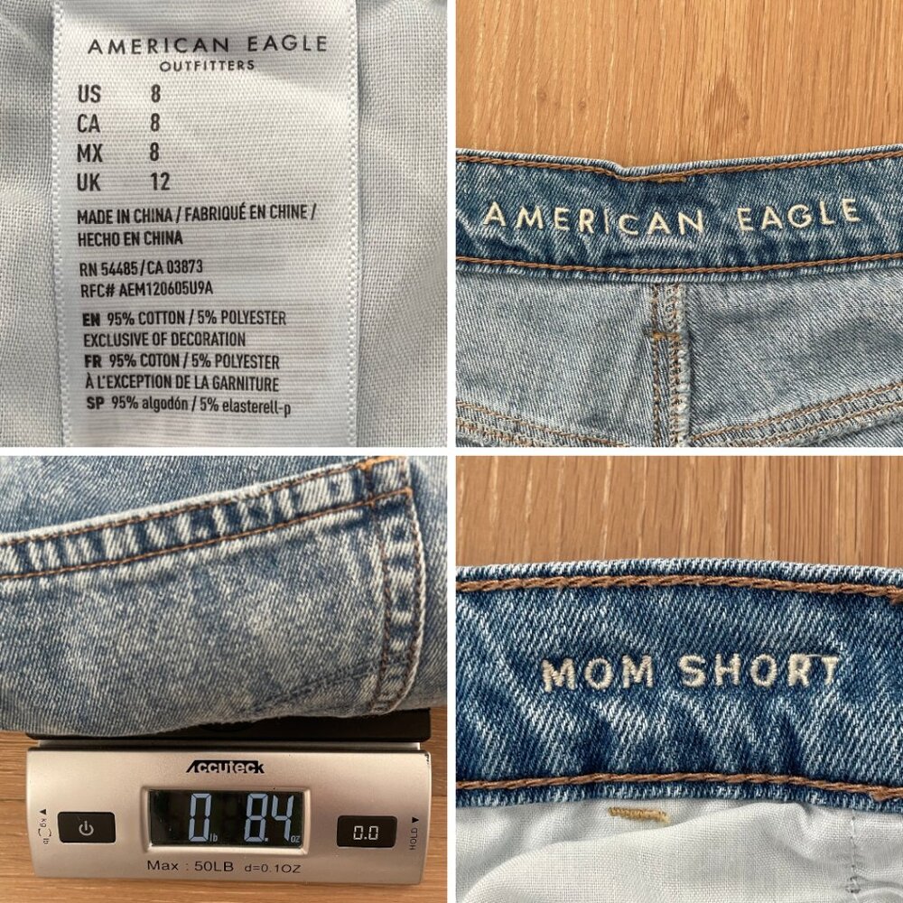 American Eagle Jean Shorts Women 8 Blue Denim Mom Pleated Acid 01237-5319 450 - Picture 13 of 13